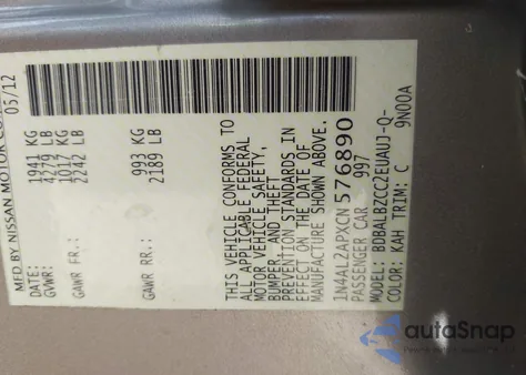 2012 Nissan Altima 2.5 S z USA, uszkodzony, nr VIN 1N4AL2APXCN576890